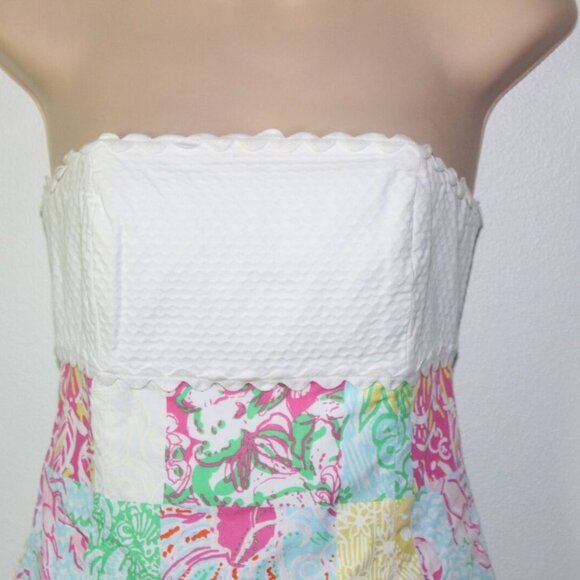 Lilly Pulitzer Franco Patches Strapless Dress White Pink Women's Size 0 H13532 - Picture 3 of 12